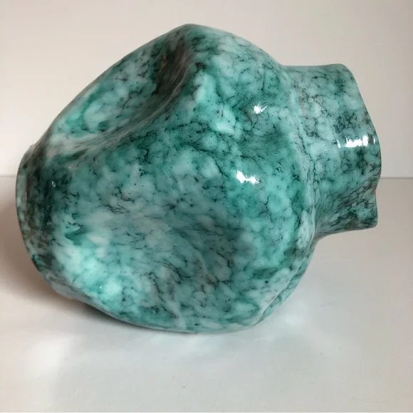 Vintage MCM Made in Italy pottery vase marbled aqua pinched organic midcentury - Picture 11 of 12
